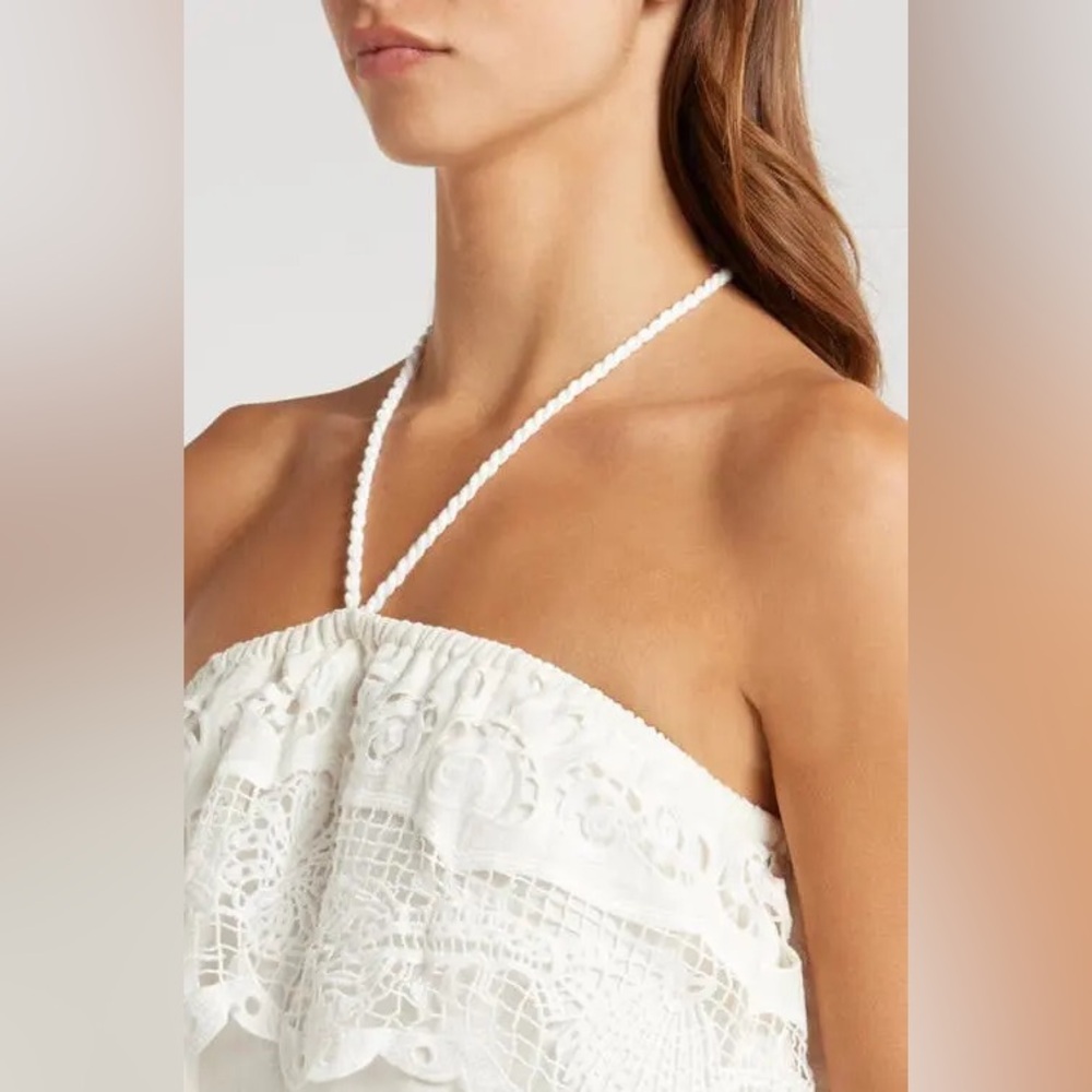 $248 FARM RIO White Eyelet Linen Blend Dress Medium